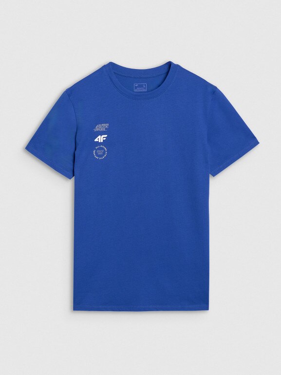 Męski t-shirt z nadrukiem 4F 4FRSS25TTSHM2850 - niebieski
