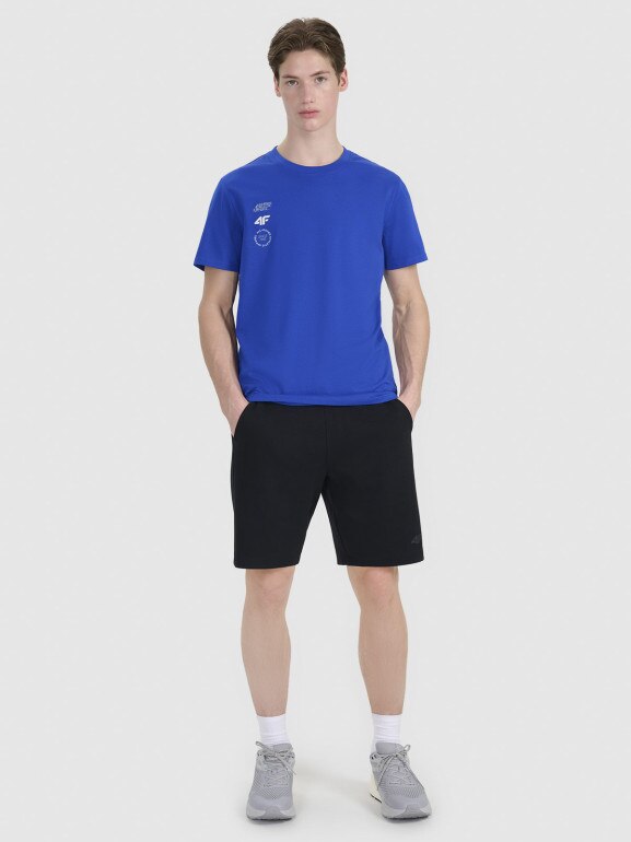 Męski t-shirt z nadrukiem 4F 4FRSS25TTSHM2850 - niebieski