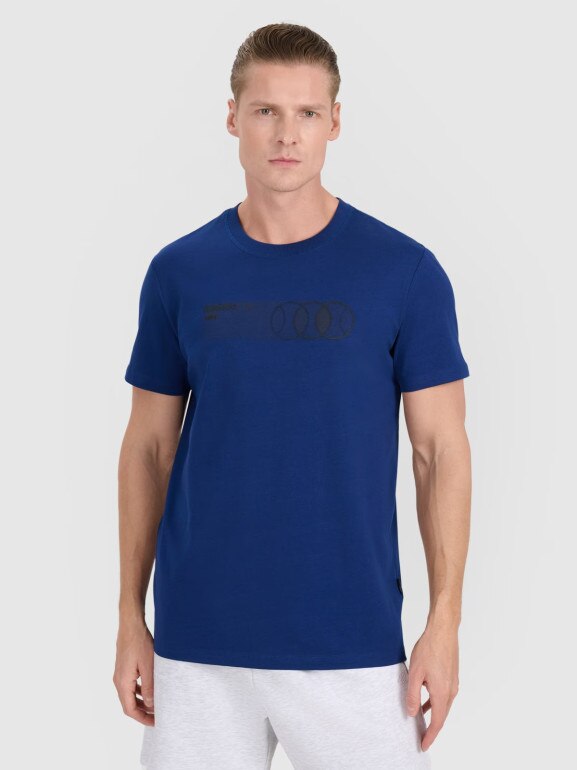 Męski t-shirt z nadrukiem 4F 4FRSS25TTSHM2851 - granatowy 
