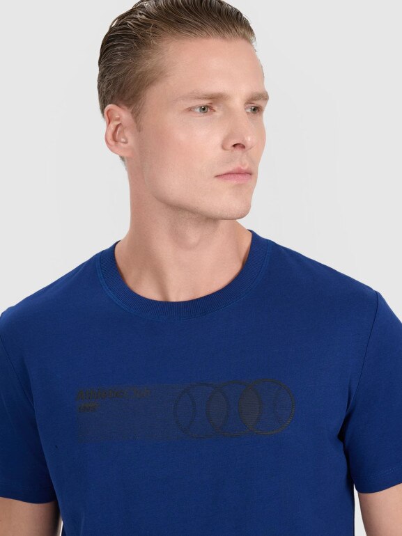 Męski t-shirt z nadrukiem 4F 4FRSS25TTSHM2851 - granatowy 