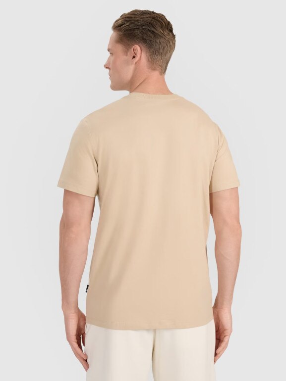 Męski t-shirt z nadrukiem 4F 4FRSS25TTSHM2854 - beżowy