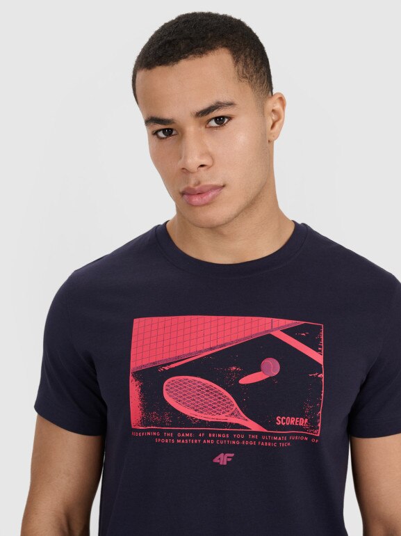 Męski t-shirt z nadrukiem 4F 4FRSS25TTSHM2980 - granatowy
