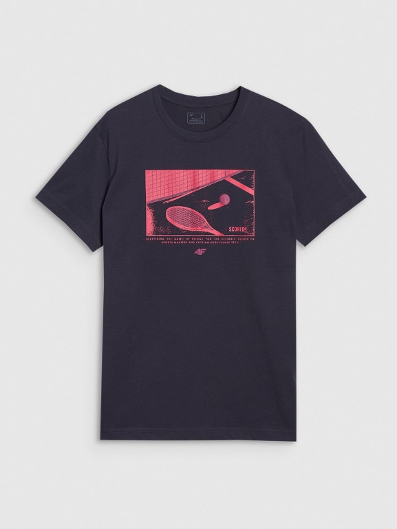 Męski t-shirt z nadrukiem 4F 4FRSS25TTSHM2980 - granatowy