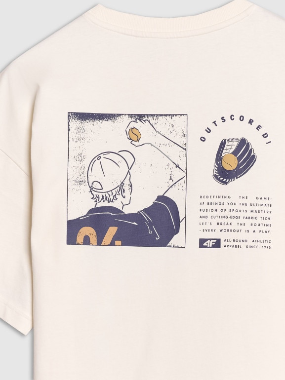 Męski t-shirt z nadrukiem 4F 4FRSS25TTSHM2981 - biały