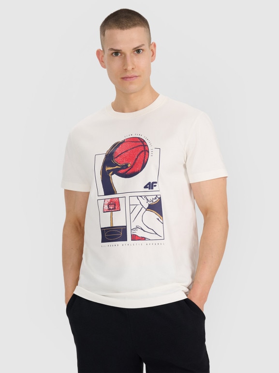 Męski t-shirt z nadrukiem 4F 4FRSS25TTSHM2983 - biały