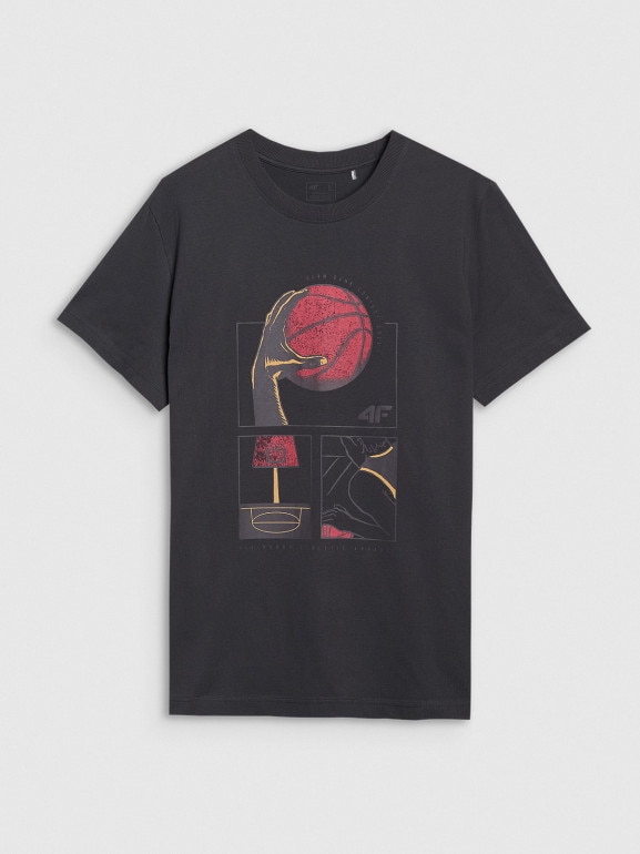 Męski t-shirt z nadrukiem 4F 4FRSS25TTSHM2983 - czarny