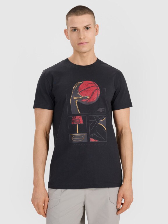 Męski t-shirt z nadrukiem 4F 4FRSS25TTSHM2983 - czarny