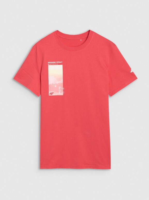 Męski t-shirt z nadrukiem 4F 4FRSS25TTSHM2997 - różowy