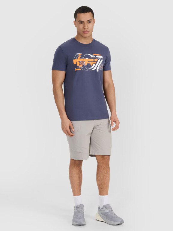 Męski t-shirt z nadrukiem 4F 4FRSS25TTSHM2998 - granatowy