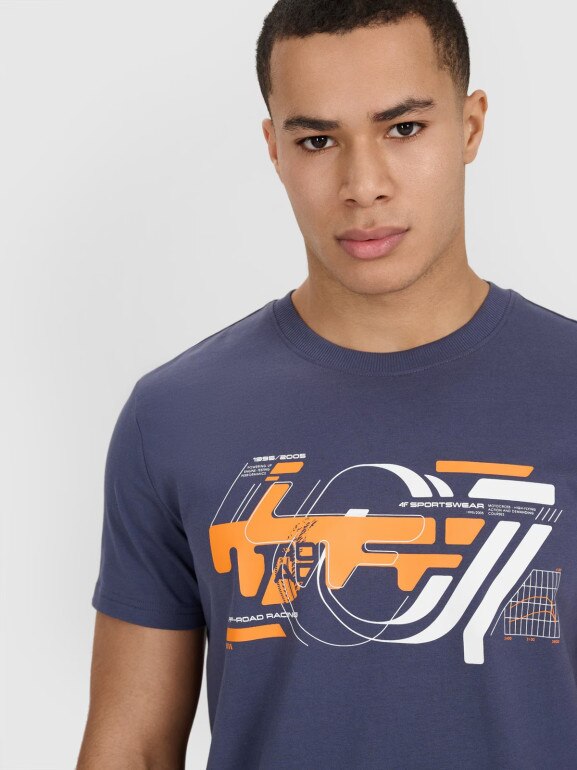 Męski t-shirt z nadrukiem 4F 4FRSS25TTSHM2998 - granatowy