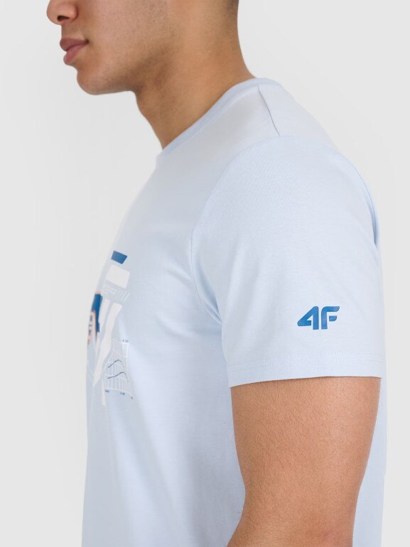 Męski t-shirt z nadrukiem 4F 4FRSS25TTSHM2998 - niebieski