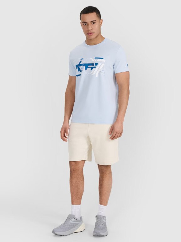 Męski t-shirt z nadrukiem 4F 4FRSS25TTSHM2998 - niebieski