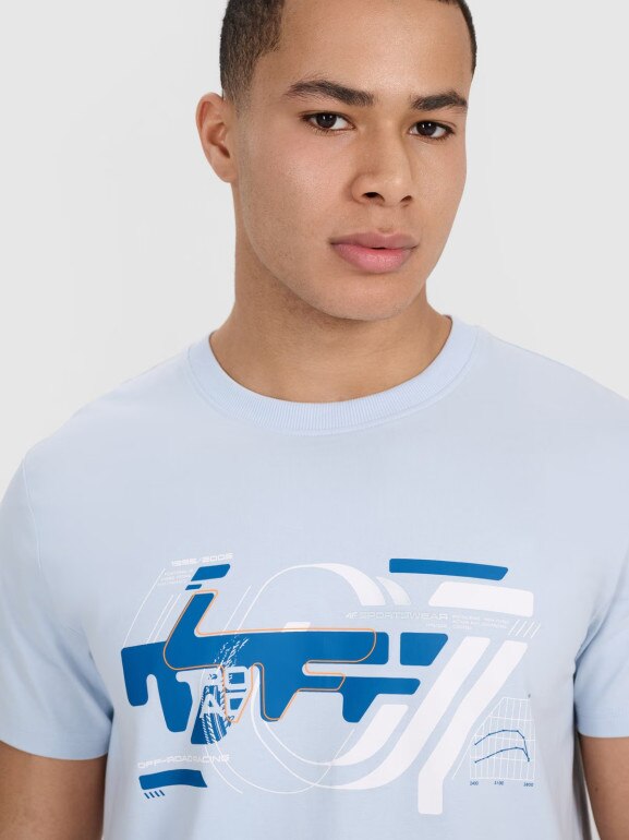 Męski t-shirt z nadrukiem 4F 4FRSS25TTSHM2998 - niebieski