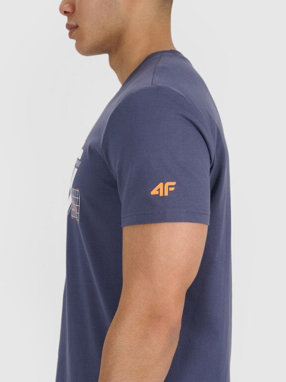 Męski t-shirt z nadrukiem 4F 4FRSS25TTSHM2998 - granatowy