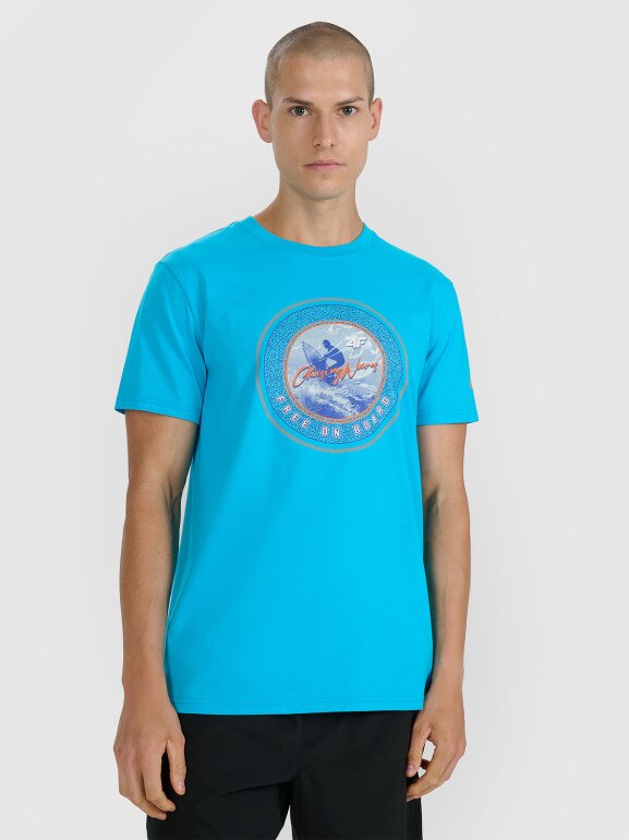 Męski t-shirt z nadrukiem 4F 4FRSS25TTSHM3155 - niebieski