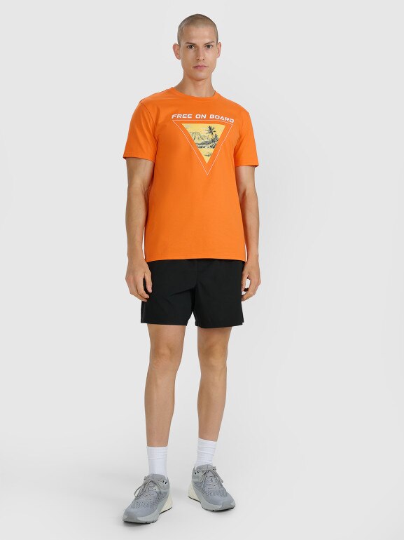 Męski t-shirt z nadrukiem 4F 4FRSS25TTSHM3155 - pomarańczowy