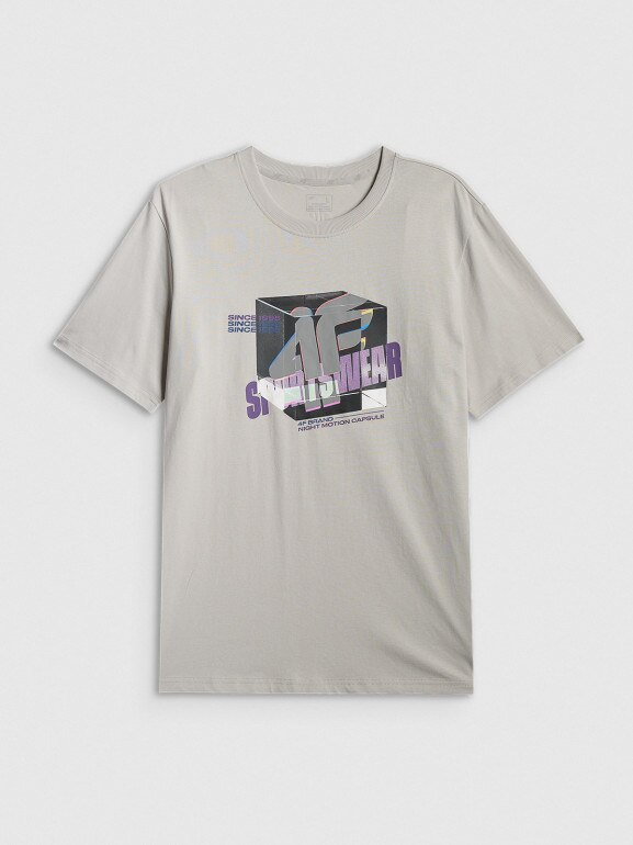 Męski t-shirt z nadrukiem 4F 4FRSS26TTSHM3657 - szary