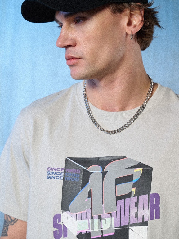Męski t-shirt z nadrukiem 4F 4FRSS26TTSHM3657 - szary