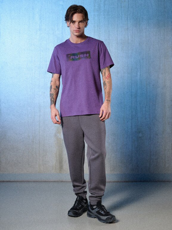 Męski t-shirt z nadrukiem 4F 4FRSS26TTSHM3659 - fioletowy
