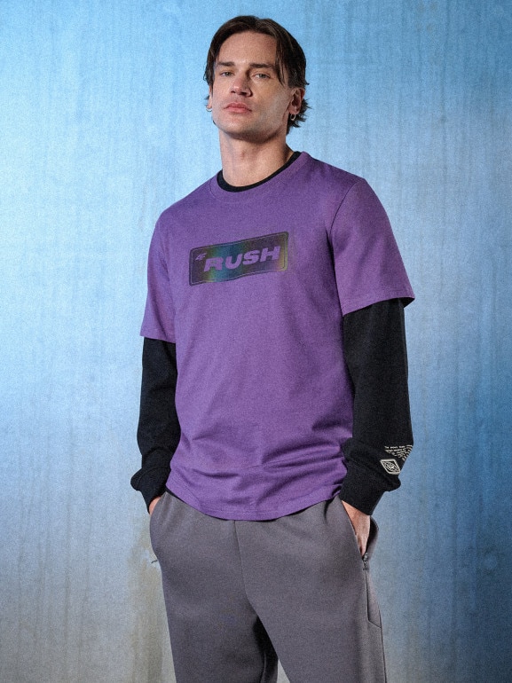 Męski t-shirt z nadrukiem 4F 4FRSS26TTSHM3659 - fioletowy