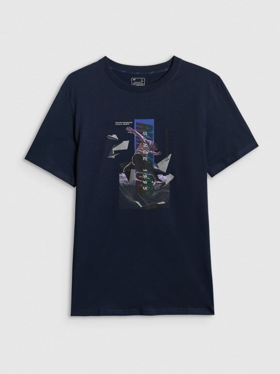 Męski t-shirt z nadrukiem 4F 4FRSS26TTSHM3659 - granatowy