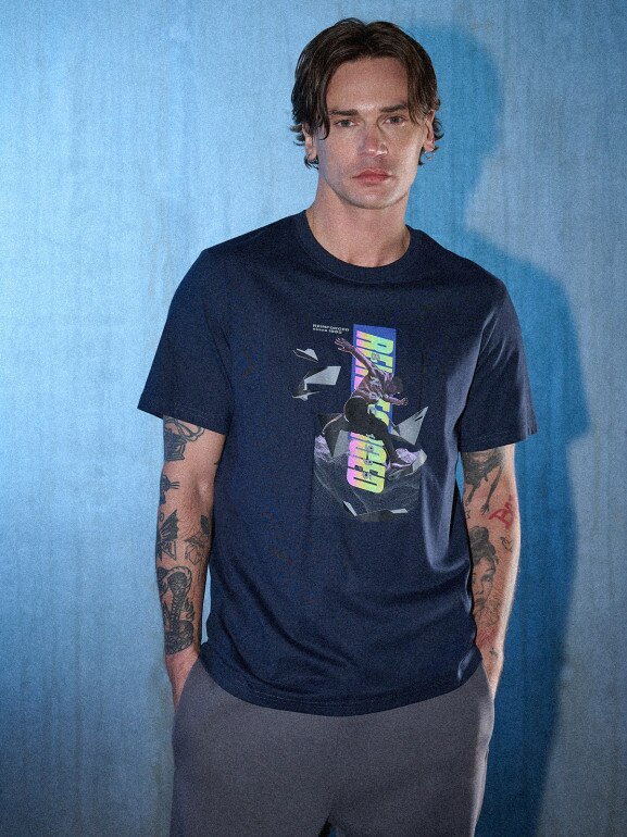 Męski t-shirt z nadrukiem 4F 4FRSS26TTSHM3659 - granatowy