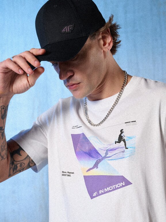 Męski t-shirt z nadrukiem 4F 4FRSS26TTSHM3661 - biały