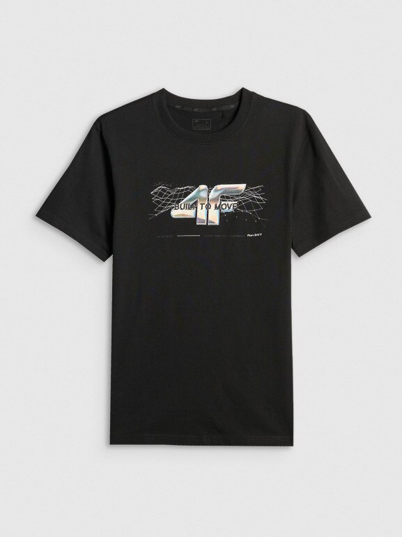 Męski t-shirt z nadrukiem 4F 4FRSS26TTSHM3662 - czarny