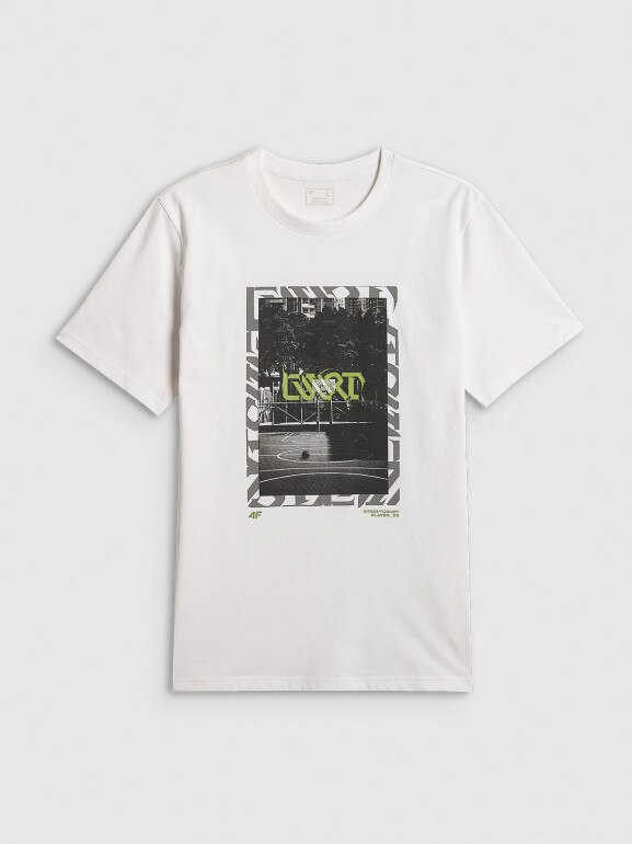 Męski t-shirt z nadrukiem 4F 4FRSS26TTSHM3769 - biały