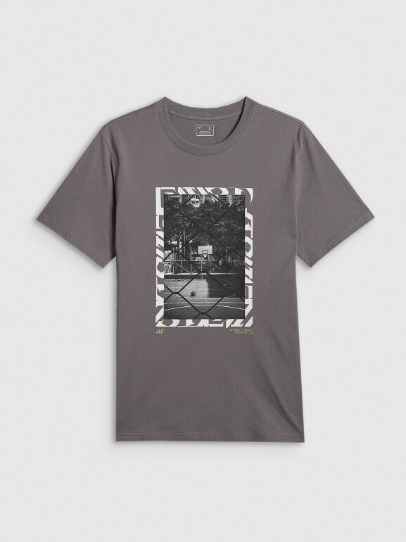 Męski t-shirt z nadrukiem 4F 4FRSS26TTSHM3769 - szary