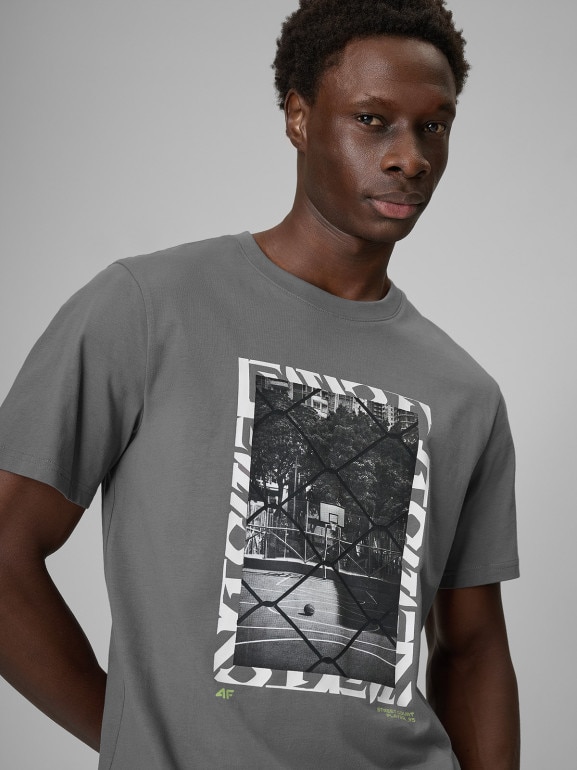 Męski t-shirt z nadrukiem 4F 4FRSS26TTSHM3769 - szary