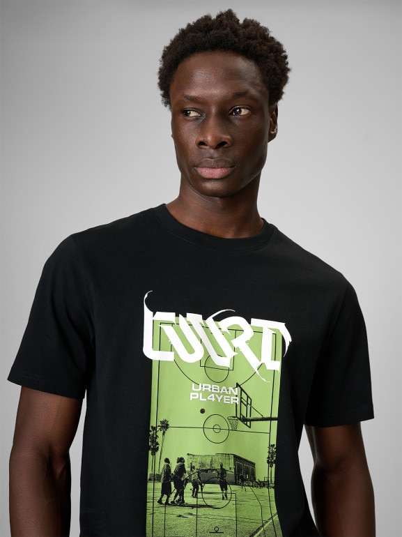 Męski t-shirt z nadrukiem 4F 4FRSS26TTSHM3770 - czarny