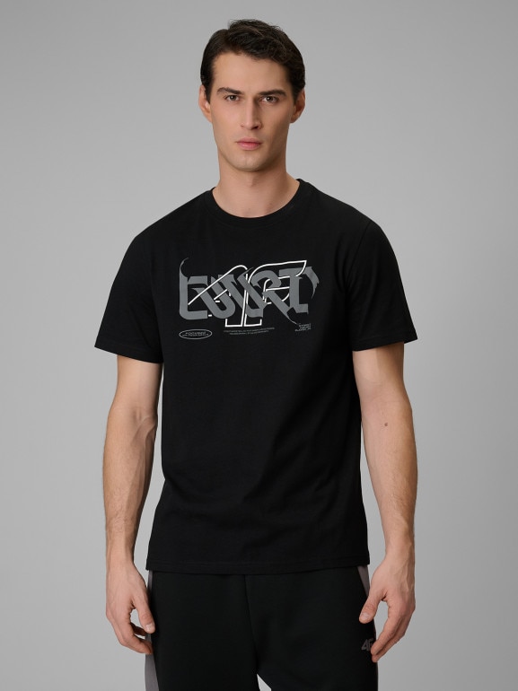 Męski t-shirt z nadrukiem 4F 4FRSS26TTSHM3775 - czarny