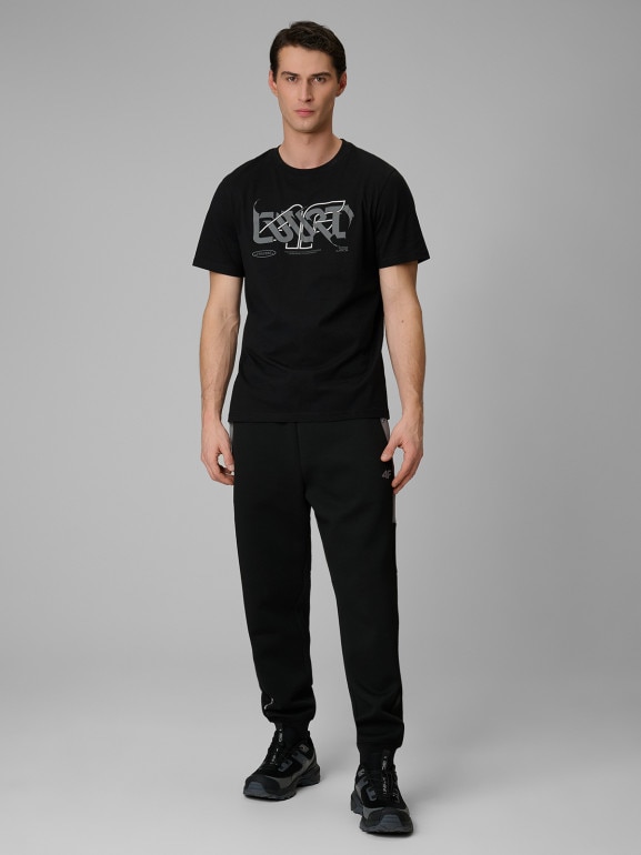 Męski t-shirt z nadrukiem 4F 4FRSS26TTSHM3775 - czarny
