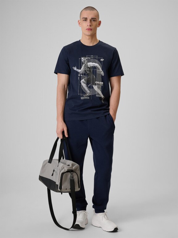 Męski t-shirt z nadrukiem 4F 4FRSS26TTSHM3802 - granatowy