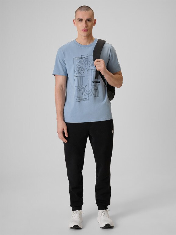 Męski t-shirt z nadrukiem 4F 4FRSS26TTSHM3803 - niebieski