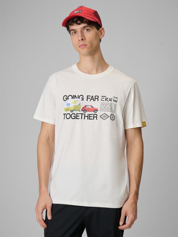 Męski t-shirt z nadrukiem 4F 4FRSS26TTSHM3810 - biały