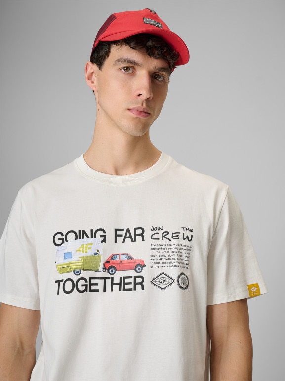 Męski t-shirt z nadrukiem 4F 4FRSS26TTSHM3810 - biały