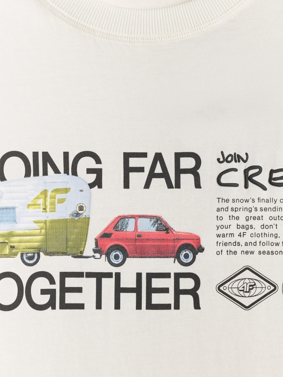 Męski t-shirt z nadrukiem 4F 4FRSS26TTSHM3810 - biały