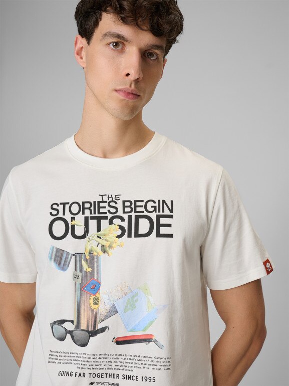 Męski t-shirt z nadrukiem 4F 4FRSS26TTSHM3811 - biały