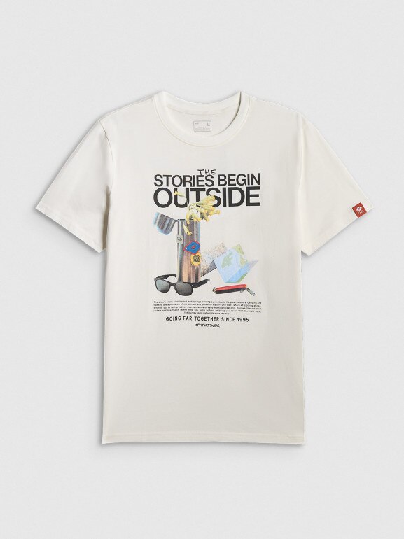 Męski t-shirt z nadrukiem 4F 4FRSS26TTSHM3811 - biały