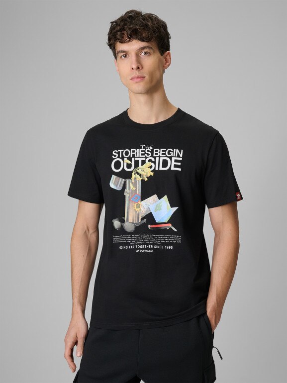 Męski t-shirt z nadrukiem 4F 4FRSS26TTSHM3811 - czarny