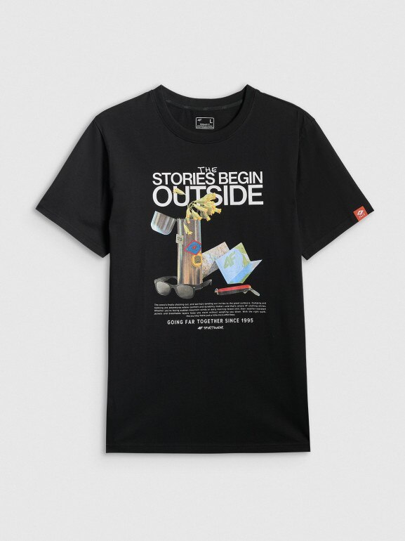 Męski t-shirt z nadrukiem 4F 4FRSS26TTSHM3811 - czarny