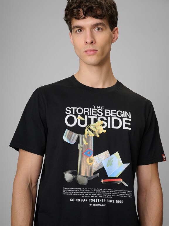 Męski t-shirt z nadrukiem 4F 4FRSS26TTSHM3811 - czarny