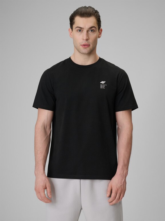 Męski t-shirt z nadrukiem 4F 4FRSS26TTSHM3818 - czarny