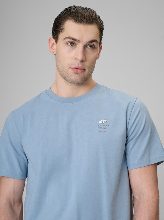 Męski t-shirt z nadrukiem 4F 4FRSS26TTSHM3818 - niebieski