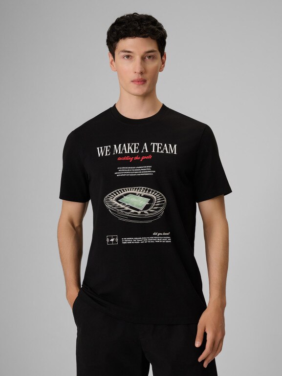 Męski t-shirt z nadrukiem 4F 4FRSS26TTSHM3976 - czarny