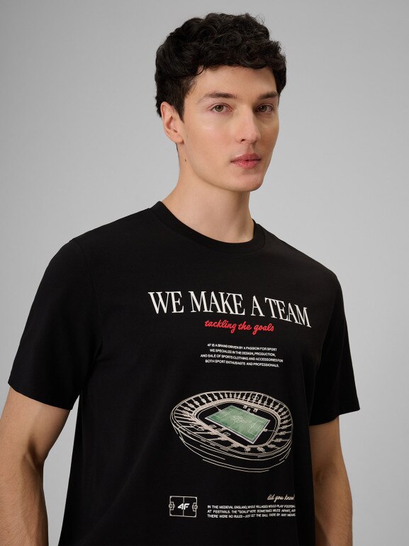 Męski t-shirt z nadrukiem 4F 4FRSS26TTSHM3976 - czarny