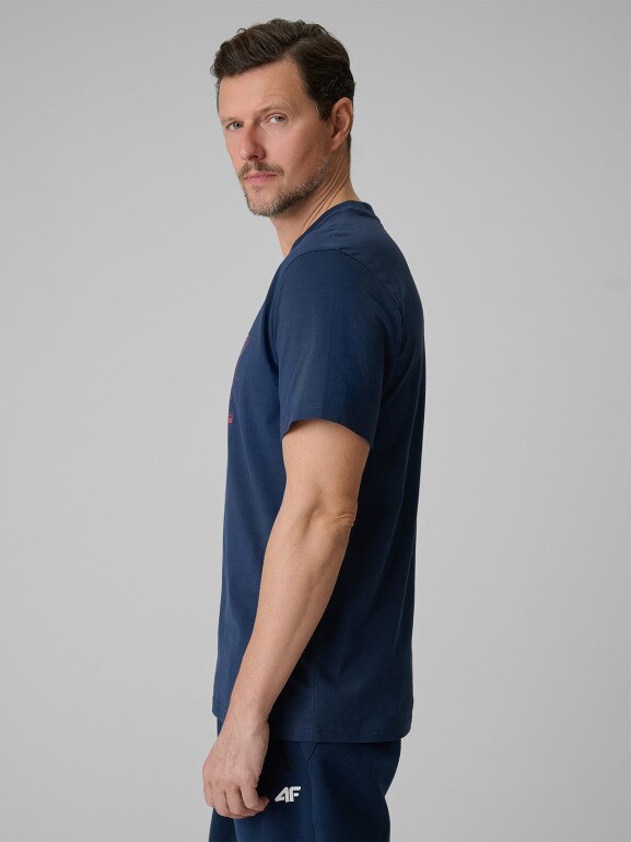 Męski t-shirt z nadrukiem 4F 4FRSS26TTSHM3989 - granatowy
