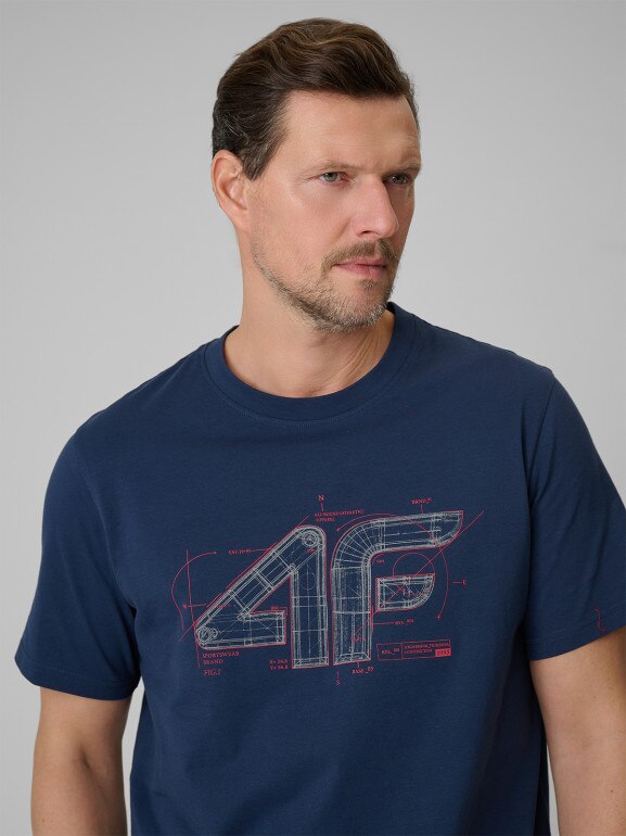 Męski t-shirt z nadrukiem 4F 4FRSS26TTSHM3989 - granatowy